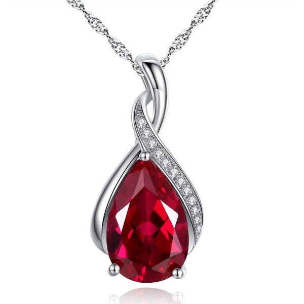 3.15 ct Simulated Red Ruby Pendant Necklace Sterling Silver