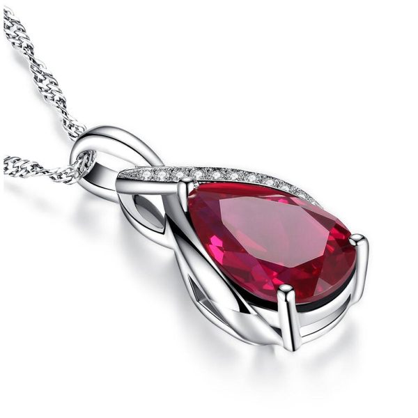 3.15 ct Simulated Red Ruby Pendant Necklace Sterling Silver - Image 2