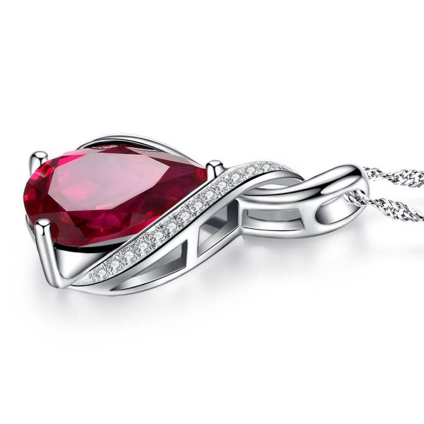 3.15 ct Simulated Red Ruby Pendant Necklace Sterling Silver - Image 3