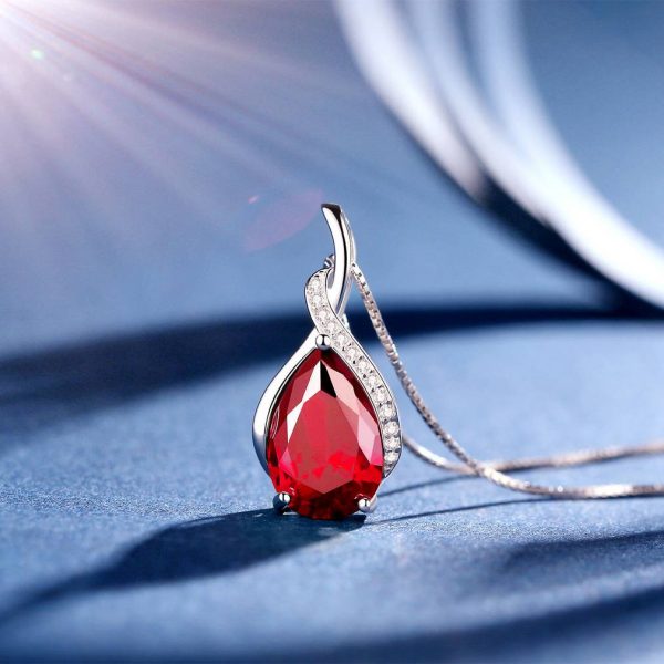 3.15 ct Simulated Red Ruby Pendant Necklace Sterling Silver - Image 4