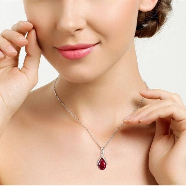 3.15 ct Simulated Red Ruby Pendant Necklace Sterling Silver - Image 7