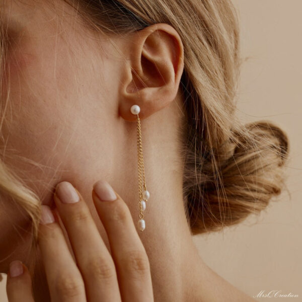 Dainty Pearl Tassel Drop Earrings - Image 3