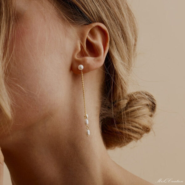 Dainty Pearl Tassel Drop Earrings - Image 4