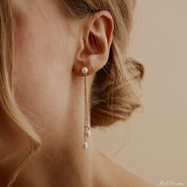 Dainty Pearl Tassel Drop Earrings - Image 6