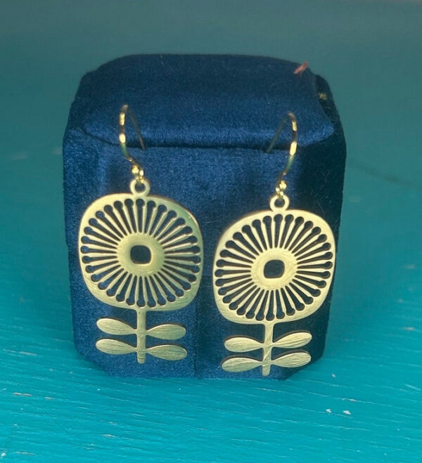 Gold or Silver Retro Scandinavian Flower Statement Earrings