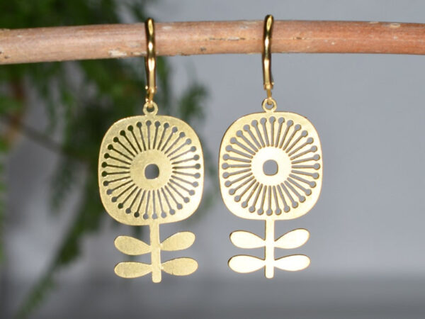 Gold or Silver Retro Scandinavian Flower Statement Earrings - Image 4