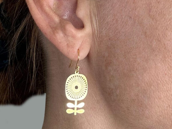 Gold or Silver Retro Scandinavian Flower Statement Earrings - Image 6