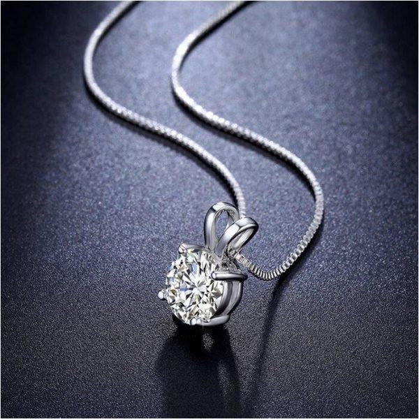 Lab Created AAA CZ Necklace 2 Carat Brilliant Cut Solitaire pendant Round Single - Image 2