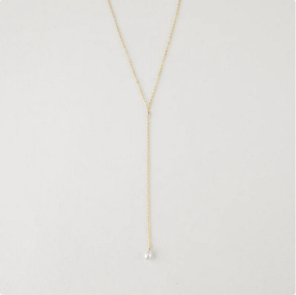 Tiny Oval Pearl Lariat Necklace - Image 4